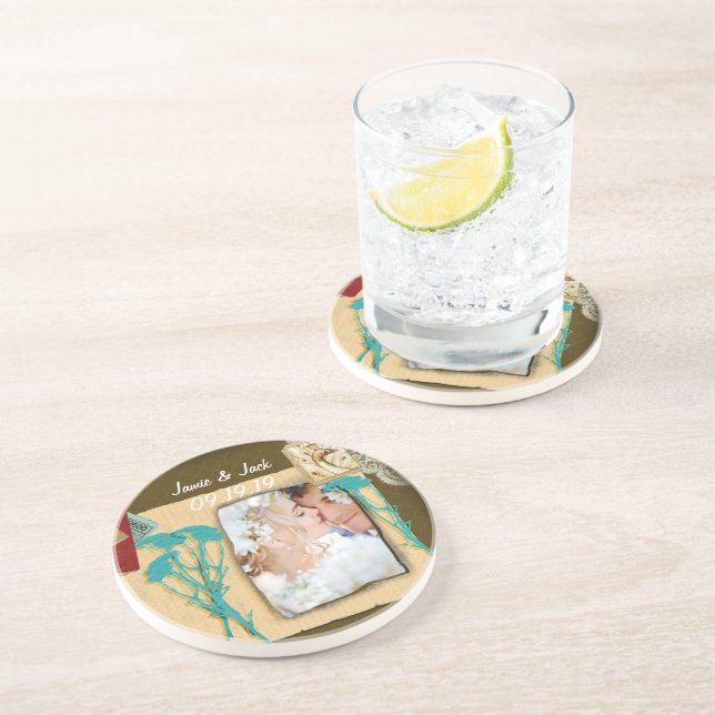 Personalised Vintage Photo Collage Coaster (Side)