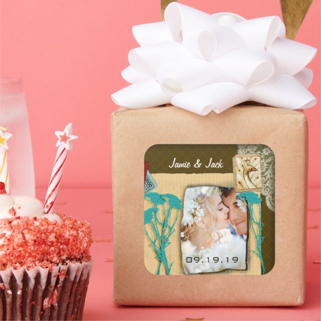 Personalised Vintage Photo Collage Square Sticker (Party)