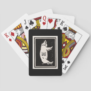 Personalised Vintage Pig Black and White Playing Cards