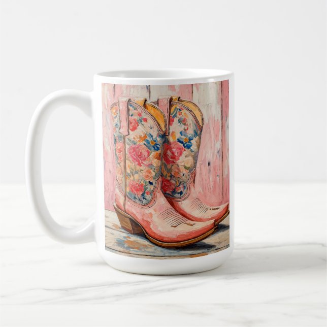 Personalised Vintage Pink Cowgirl Boots  Coffee Mug (Left)