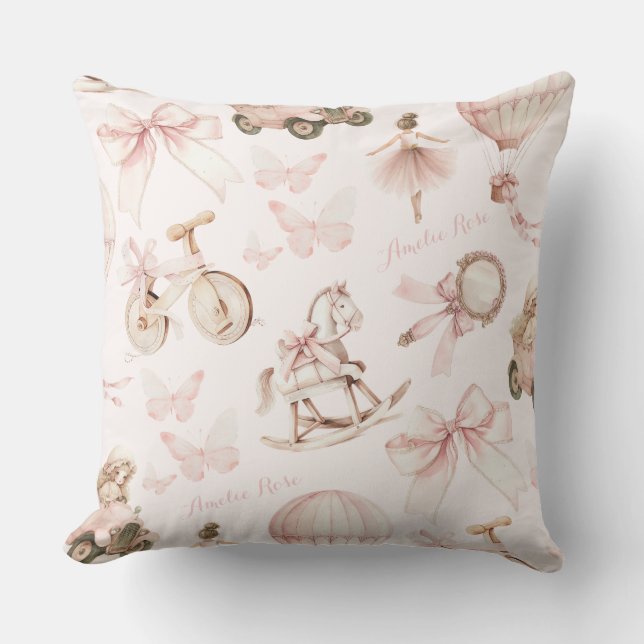 Personalised Vintage Pink Nursery Cushion (Front)