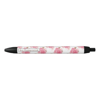 Personalised Vintage Pink Rose Butterfly Floral Black Ink Pen