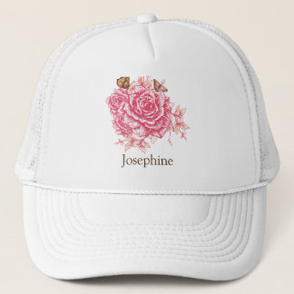 Personalised Vintage Pink Rose Butterfly Floral Trucker Hat