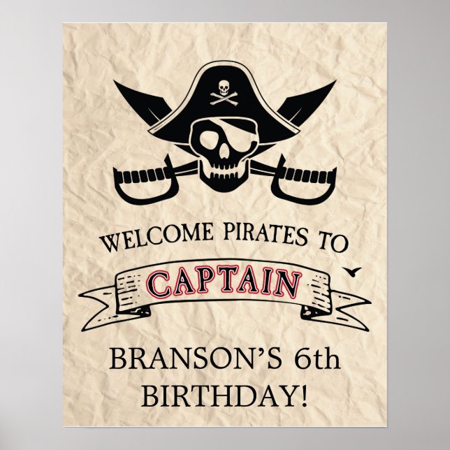 Personalised Vintage Pirate Ship Birthday Welcome Poster (Front)