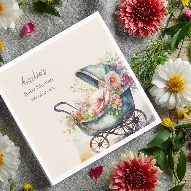 Personalised Vintage Pram Baby Shower Napkin (Creator Uploaded)