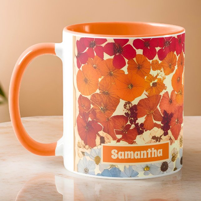 Personalised Vintage Pressed Flower Ombre Mug (Creator Uploaded)
