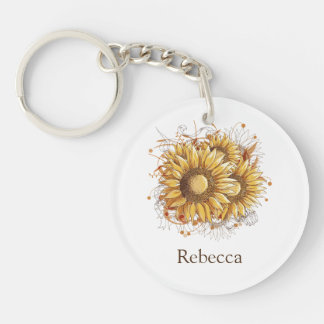 Personalised Vintage Pretty Sunflowers Key Ring