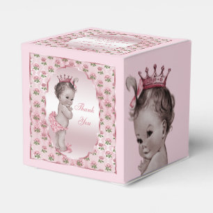 Personalised Vintage Princess Baby Roses Thank You Favour Box