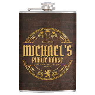 Personalised Vintage Pub Rustic Wood Look Hip Flask