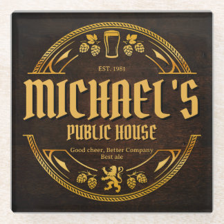 Personalised Vintage Pub Sign Rustic Wood Coaster