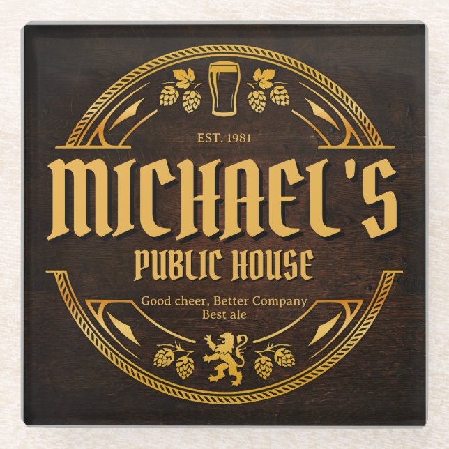 Personalised Vintage Pub Sign Rustic Wood Coaster (Front)