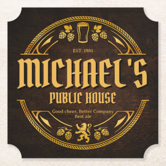 Personalised Vintage Pub Sign Rustic Wood Coaster