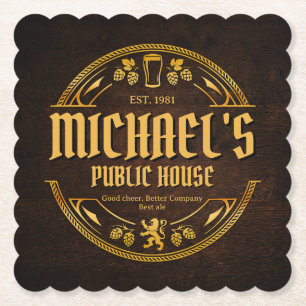Personalised Vintage Pub Sign Rustic Wood Coaster