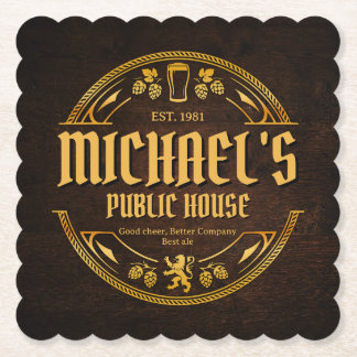 Personalised Vintage Pub Sign Rustic Wood Coaster
