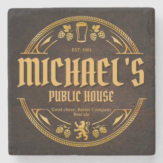 Personalised Vintage Pub Sign Rustic Wood Coaster