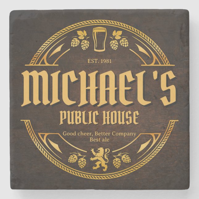 Personalised Vintage Pub Sign Rustic Wood Coaster (Front)