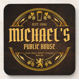 Personalised Vintage Pub Sign Rustic Wood Coaster