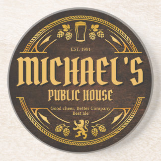 Personalised Vintage Pub Sign Rustic Wood Coaster