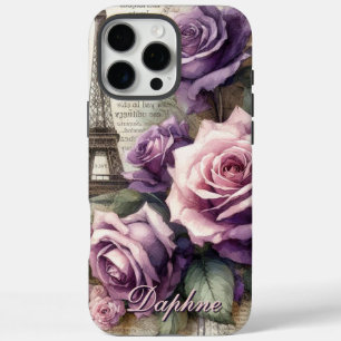 Personalised Vintage Purple Roses in Paris iPhone 16 Pro Max Case