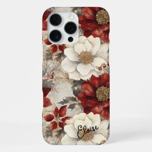 Personalised Vintage Red & White Christmas Floral iPhone 16 Pro Max Case