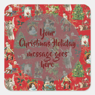 Personalised Vintage Retro Christmas Festive Red Square Sticker