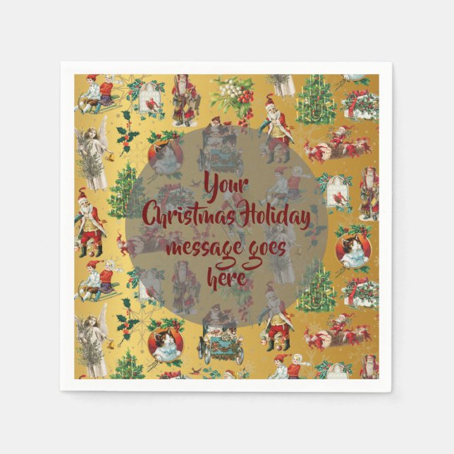 Personalised Vintage Retro Christmas Gold Napkin (Front)