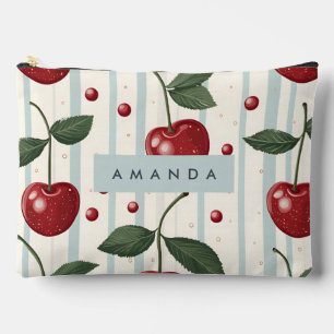 Personalised Vintage Retro Red Cherry Pattern Accessory Pouch