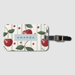 Personalised Vintage Retro Red Cherry Pattern Luggage Tag