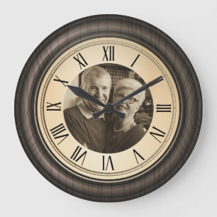 Personalised Vintage Roman Numeral Photo Large Clock