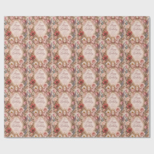 Personalised Vintage Romantic Birthday bow Floral Wrapping Paper