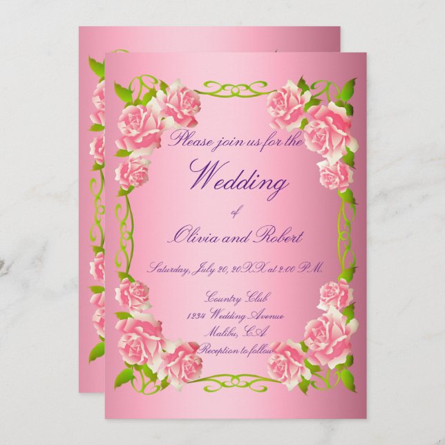 Personalised vintage romantic roses invitation (Front/Back)
