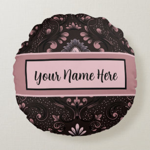 Personalised Vintage Rose and Black Round Pillow