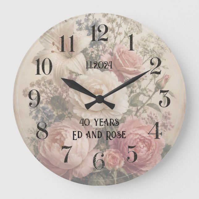 personalised vintage rose bouquet clock (Front)