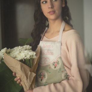 Personalised Vintage Rose Doily Smoky Green Damask Apron