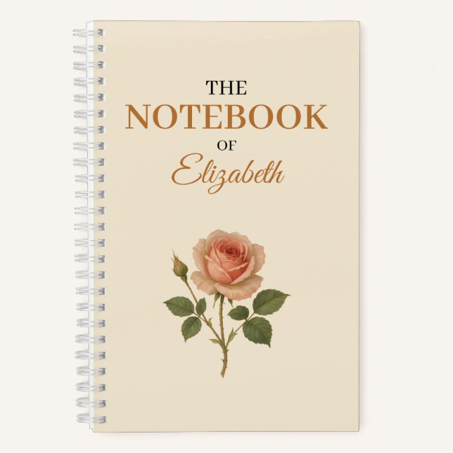 Personalised Vintage Rose Notebook | Custom Name (Front)