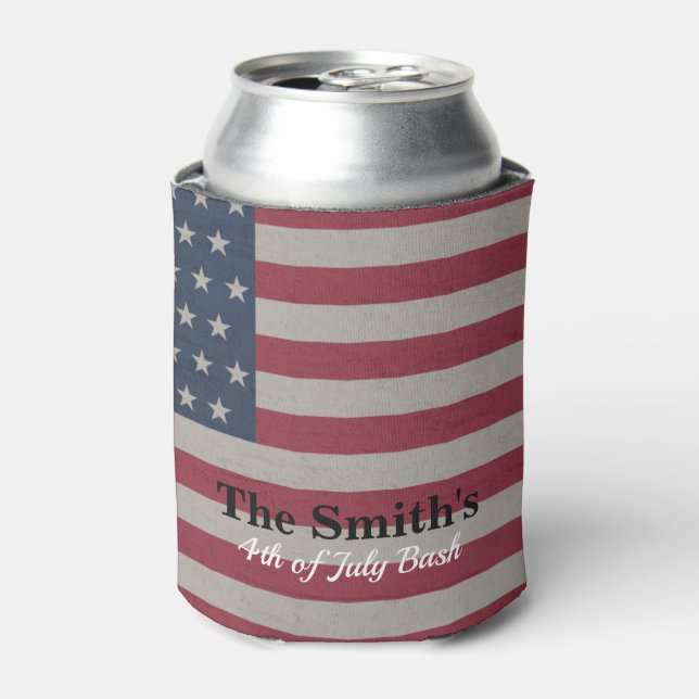 Personalised Vintage Rustic American Flag Can Cooler (Can Front)