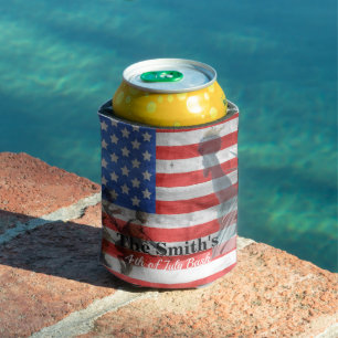 Personalised Vintage Rustic American Flag Can Cooler