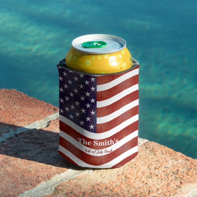 Personalised Vintage Rustic American Flag  Can Cooler (In Situ Pool)