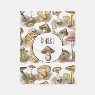 Personalised Vintage Rustic Forest Mushrooms Fleece Blanket