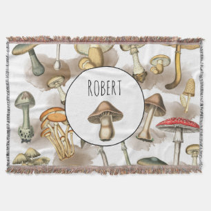 Personalised Vintage Rustic Forest Mushrooms Throw Blanket