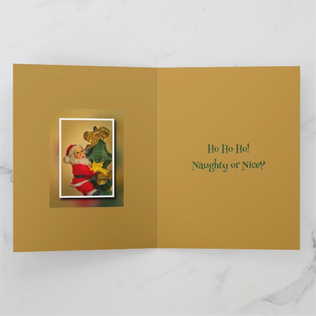 Personalised Vintage Santa atop the Christmas Tree Card (Inside)