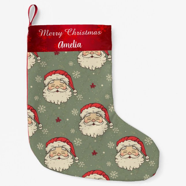 Personalised Vintage Santa Claus Small Christmas Stocking (Front)