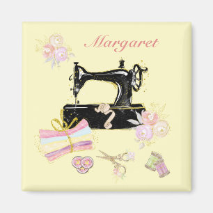 Personalised Vintage Sewing Machine And Fabric Magnet