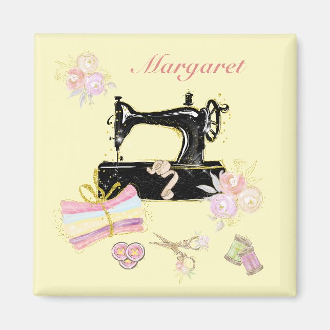 Personalised Vintage Sewing Machine And Fabric Magnet (Front)