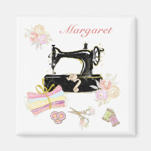 Personalised Vintage Sewing Machine And Fabric Magnet