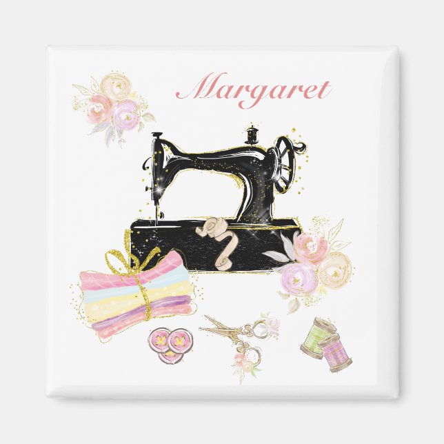 Personalised Vintage Sewing Machine And Fabric Magnet (Front)