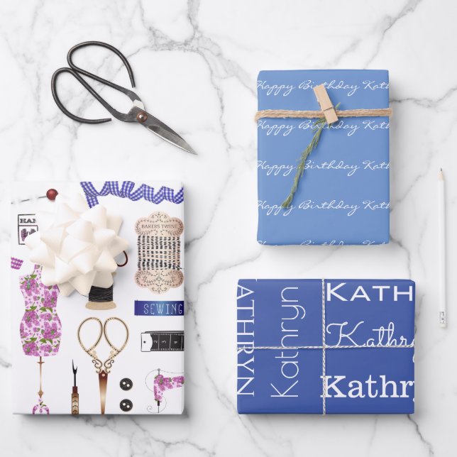 Personalised Vintage Sewing Wrapping Paper Sheet (Front)