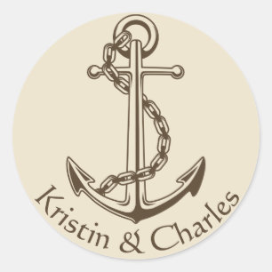 Personalised Vintage Ship Anchor Nautical Wedding Classic Round Sticker