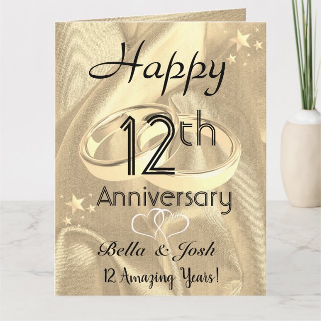 Personalised Vintage Silk 12th Wedding Anniversary Card (Front)