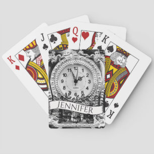 Personalised Vintage Silver Clock Gothic Playing Cards